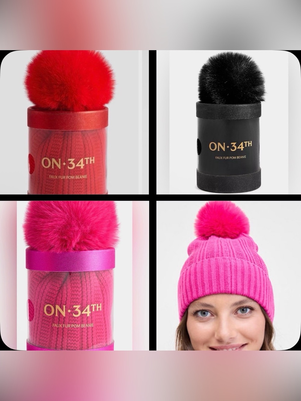 ON·34TH Faux Fur Pom Beanie- 3 color choices